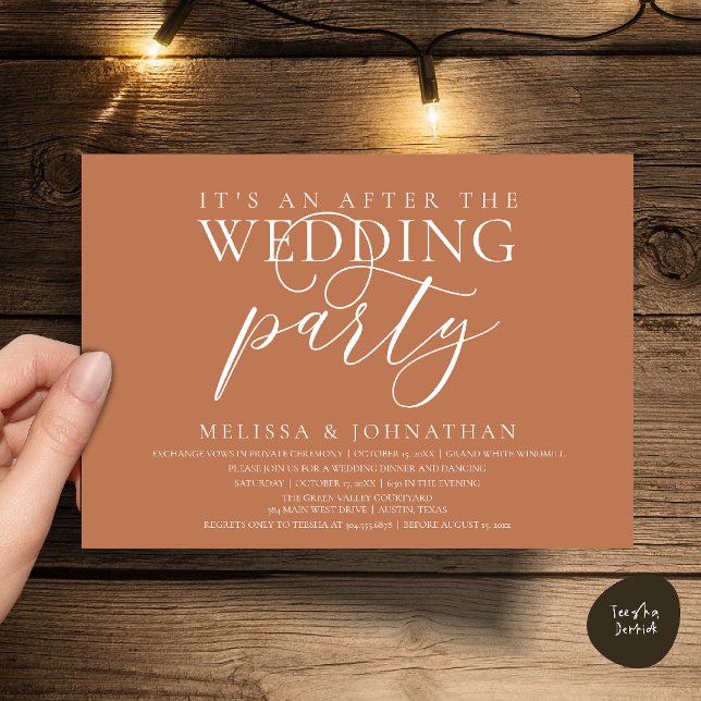 modern reception, It's an after the wedding party Invitation (modern reception, It's an after the wedding Dinner Dancing Party Invitation Card in Copper Brown)