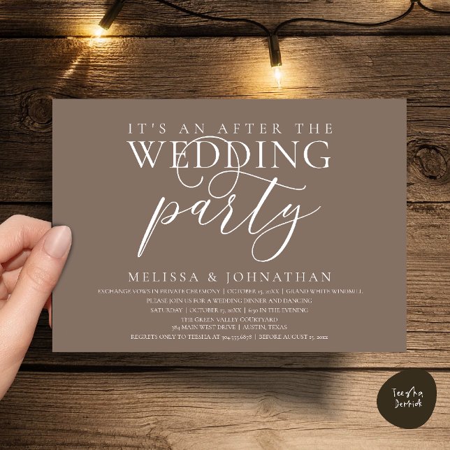 modern reception, It's an after the wedding party Invitation (modern reception, It's an after the wedding Dinner Dancing Party Invitation Card in Warm Taupe)