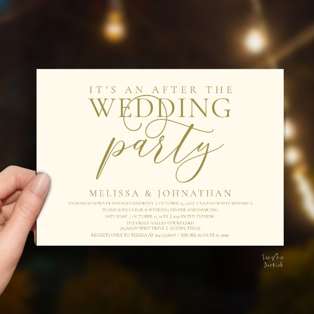 modern reception, It's an after the wedding party Invitation (modern reception, It's an after the wedding Dinner Dancing Party Invitation Card in Yellow Gold )