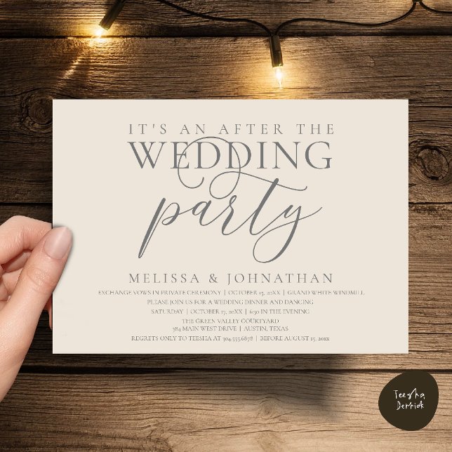 modern reception, It's an after the wedding party Invitation (modern reception, It's an after the wedding Dinner Dancing Party Invitation Card in Grey Cream)