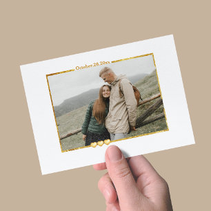 Modern Rectangular Gold Frame Photo Holiday Card