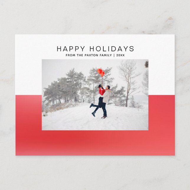 Modern Red 2 Tone Watercolor Happy Holiday Photo Postcard (Front)