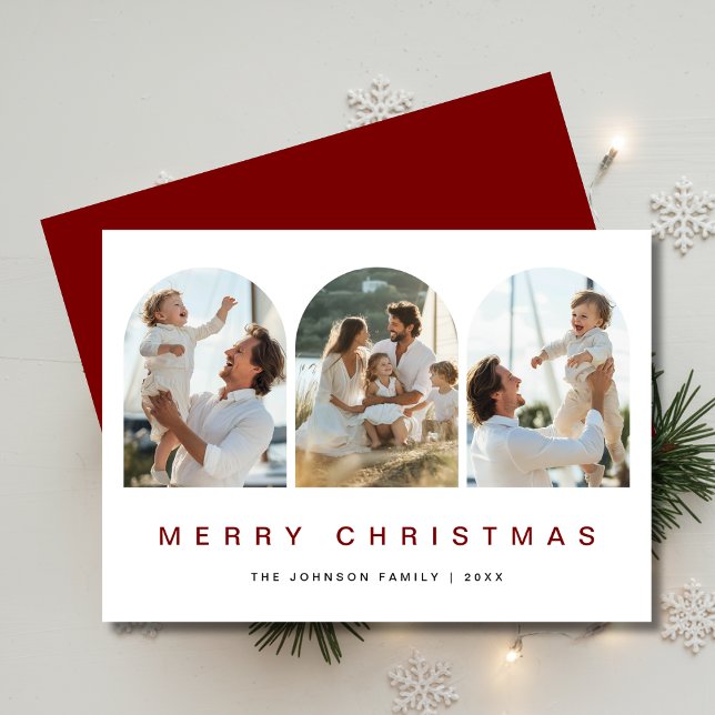 Modern Red 3 Arch Photo Nautical Christmas  Holiday Card (Creator Uploaded)