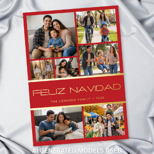 Modern Red 7 Photo Collage Feliz Navidad