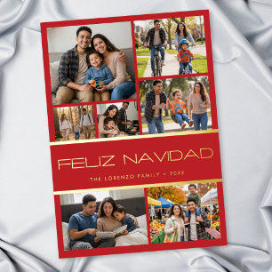 Modern Red 7 Photo Collage Feliz Navidad