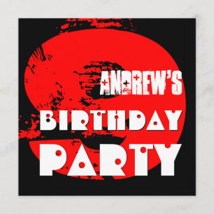 Modern RED 9th Birthday Party 9 Year Old V11 Invitation