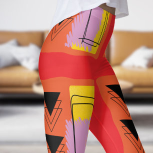 Modern Red Abstract Block Pattern Leggings