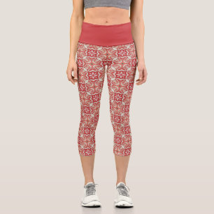 Modern Red Abstract Geometric Pattern Capri Leggings