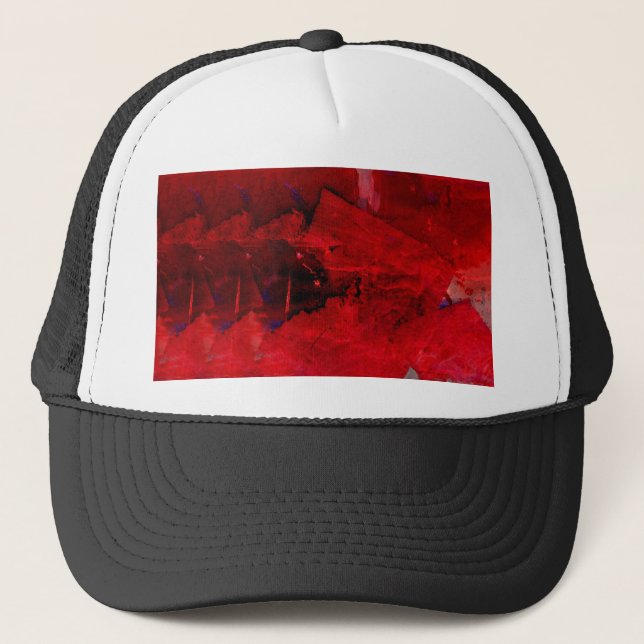 Modern Red Abstract Painting Art Trucker Hat (Front)