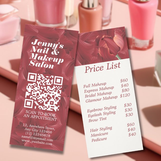 Modern Red Abstract Pattern Nail Makeup Price List Rack Card (Creator Uploaded)