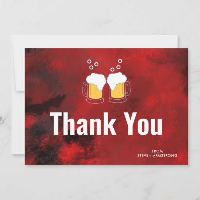Modern Red Abstract with Beer Mugs Thank You (Front)