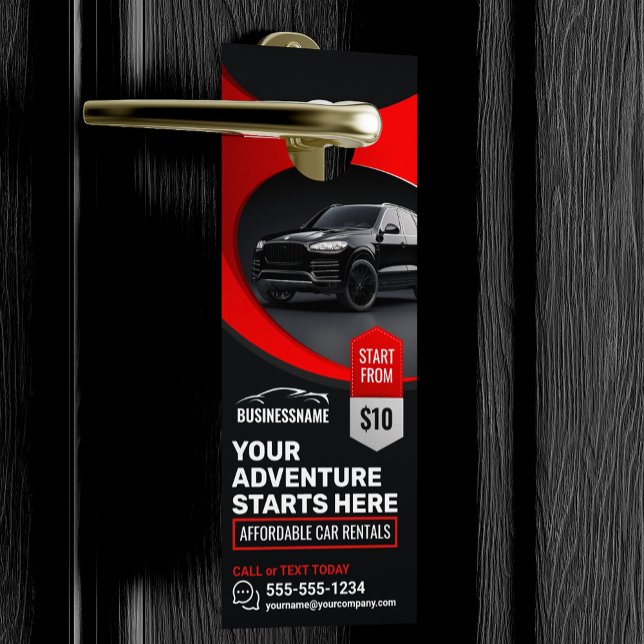 Modern Red Affordable Car Rental Car Hire Auto Door Hanger (Creator Uploaded)