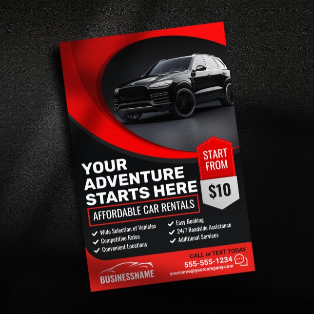 Modern Red Affordable Car Rental Car Hire Auto Flyer (Creator Uploaded)