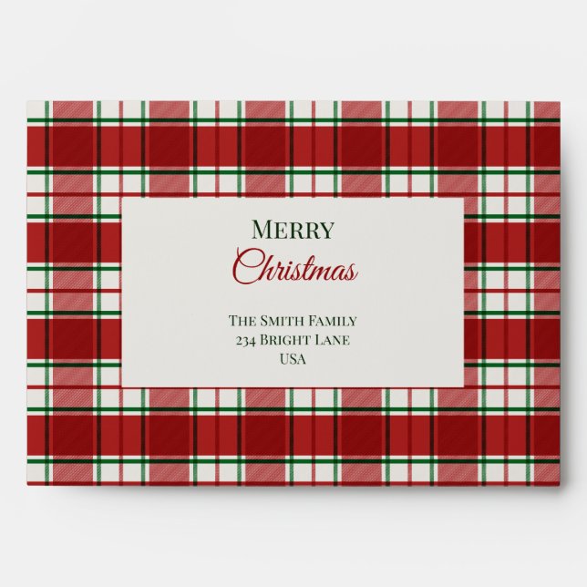 Modern Red and beige plaid pattern christmas Envelope (Front)