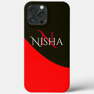 Modern Red and Black Abstract Monogram  iPhone 13 Pro Max Case