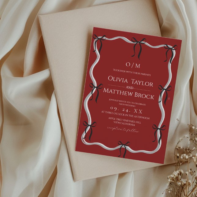 Modern Red and Black Bow Wedding Invitation (Creator Uploaded)