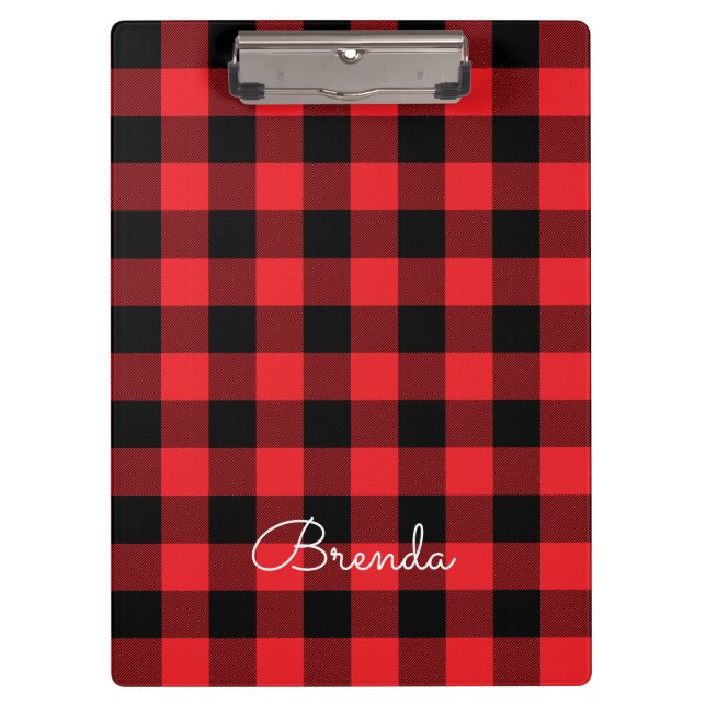 Modern Red and Black Buffalo Check Clipboard (Front)