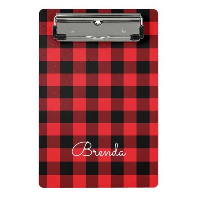 Modern Red and Black Buffalo Check Mini Clipboard (Front)