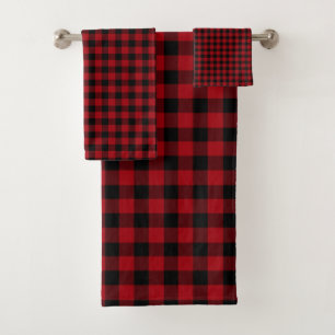 Modern Red And Black Buffalo Checks Bath Towel Set