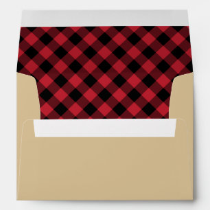 Modern Red and Black Buffalo Plaid Holiday Envelope