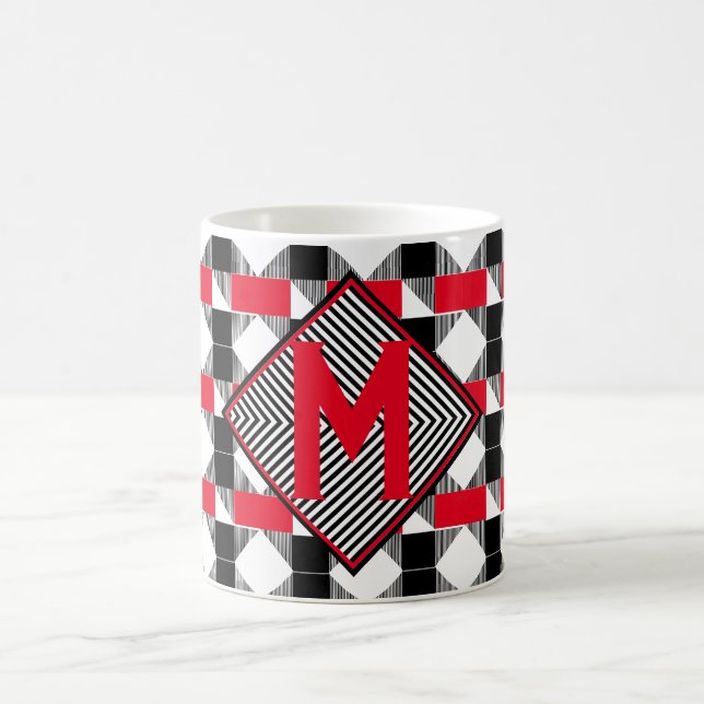 modern red and black geometric Monogram initial Coffee Mug (Center)