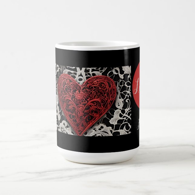 Modern Red and black Lace Love  Coffee Mug (Center)