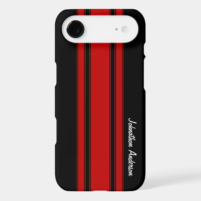 Modern Red And Black Racing Stripes With Name Case-Mate iPhone Case (Back)