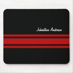 Modern Red And Black Racing Stripes With Name Mouse Pad