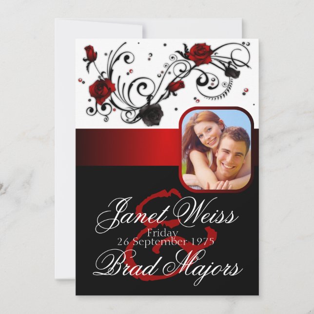 Modern Red and Black Rose Wedding Invitation (Front)