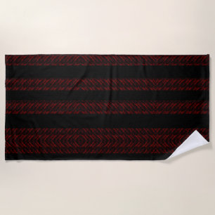 Modern Red and Black Stripes pattern Beach Towel