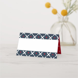 Modern Red and Blue Holiday Pattern   Holiday Place Card