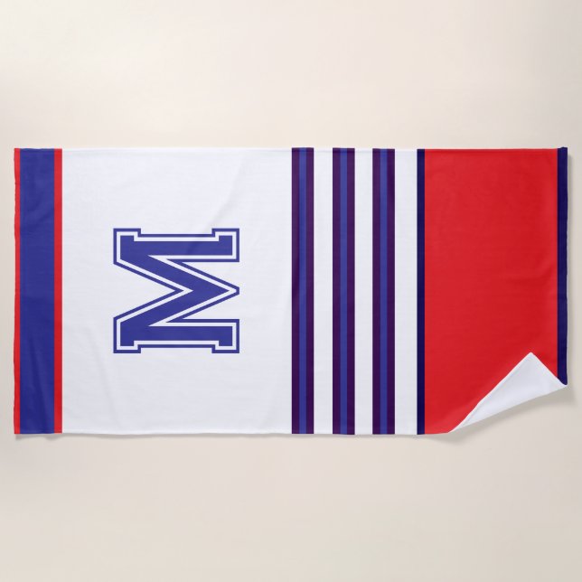 modern red and blue monogram Beach Towel (Front)