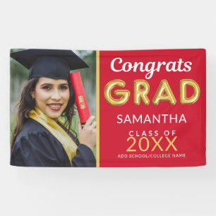 Modern Red And Gold 1 Photo Congrats Grad  Banner