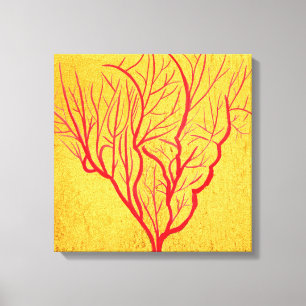 Modern red and gold fire coral contemporary art canvas print