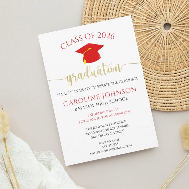 Modern Red and Gold Graduation Party Invitation (Creator Uploaded)