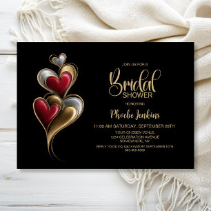 Modern Red and Gold Hearts Bridal Shower Invitation
