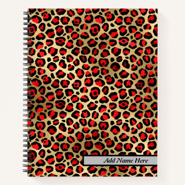 Modern Red and Gold Leopard Print  Notebook (Front)