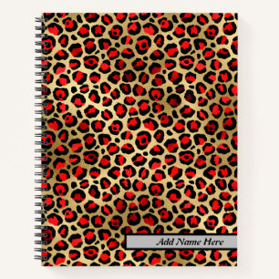 Modern Red and Gold Leopard Print Spiral Notebook