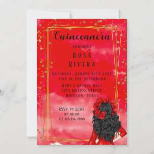 Modern Red and Gold Quinceanera Birthday  Invitation