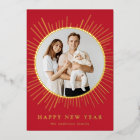 Modern Red and Gold Sunburst Happy New Year Photo