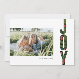 Modern Red and Green Botanical Joy Holiday Photo