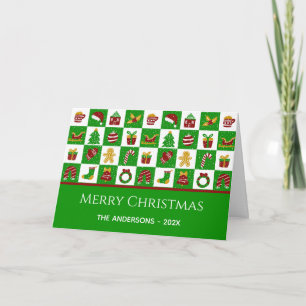 Modern Red and Green Christmas Grid Custom Family Card