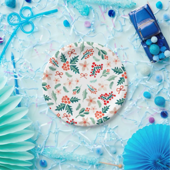 Modern Red and Green Christmas Tree Party Paper Plate (Party)