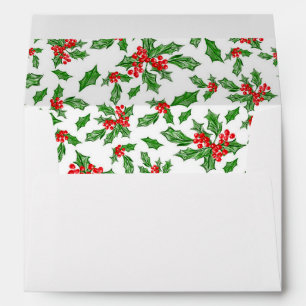 Modern Red And Green Holly Merry Christmas Card Envelope