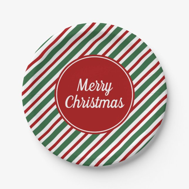 Modern Red And Green Merry Christmas Paper Plate (Front)