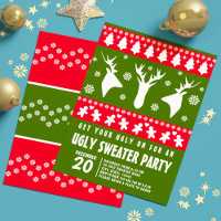 Modern Red and Green Reindeer Ugly Sweater Party