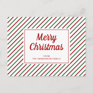 Modern Red And Green Stripes Merry Christmas Postcard