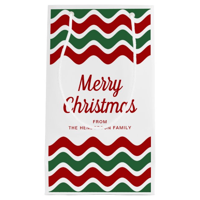 Modern red And Green Stripes Merry Christmas Small Gift Bag (Front)