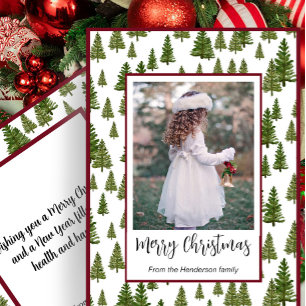 Modern Red And Green Trees Merry Christmas Photo Holiday Card