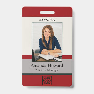 Modern Red and Grey Employee Photo ID Company Badge